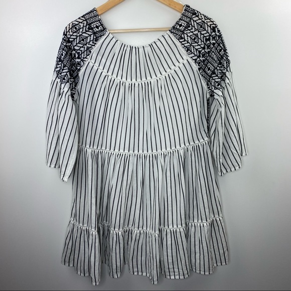 NWT FREE PEOPLE Striped Lola Tiered Embroidered Mini Dress - Picture 2 of 14